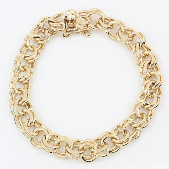14KYG Vintage 1960's Double Link Rolo Charm Bracelet- Clover Clasp - Picture 1 of 6